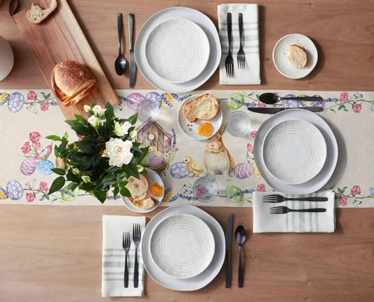 Floral Garland Print Linen Table Runner – Elegant Dining Decor for Spring Celebrations - Home Fads 