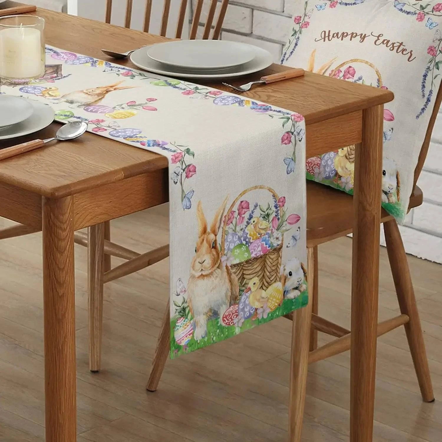 Floral Garland Print Linen Table Runner – Elegant Dining Decor for Spring Celebrations - Home Fads 