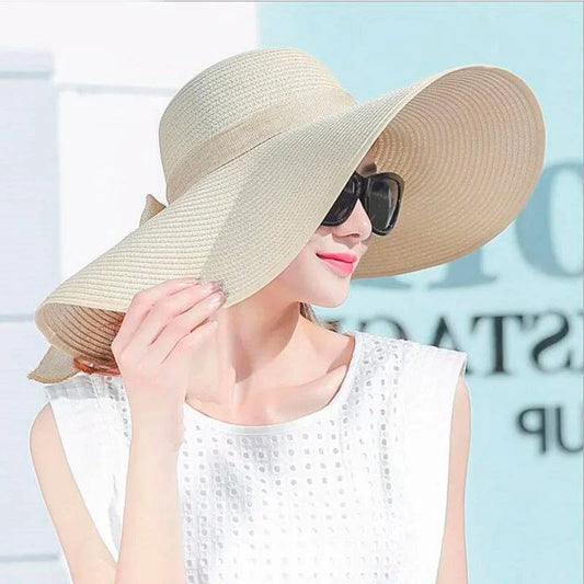 Foldable Wide Brim Straw Beach Hat for Women - Sun Block UV Protection Panama Hat - Available in 11 vibrant colors to match every style and outfit - Home Fads 