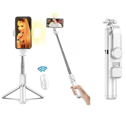 Premium Foldable Bluetooth Selfie Stick Tripod with Optional LED Fill Light, Remote Shutter Control for Android and iPhone Devices - Home Fads