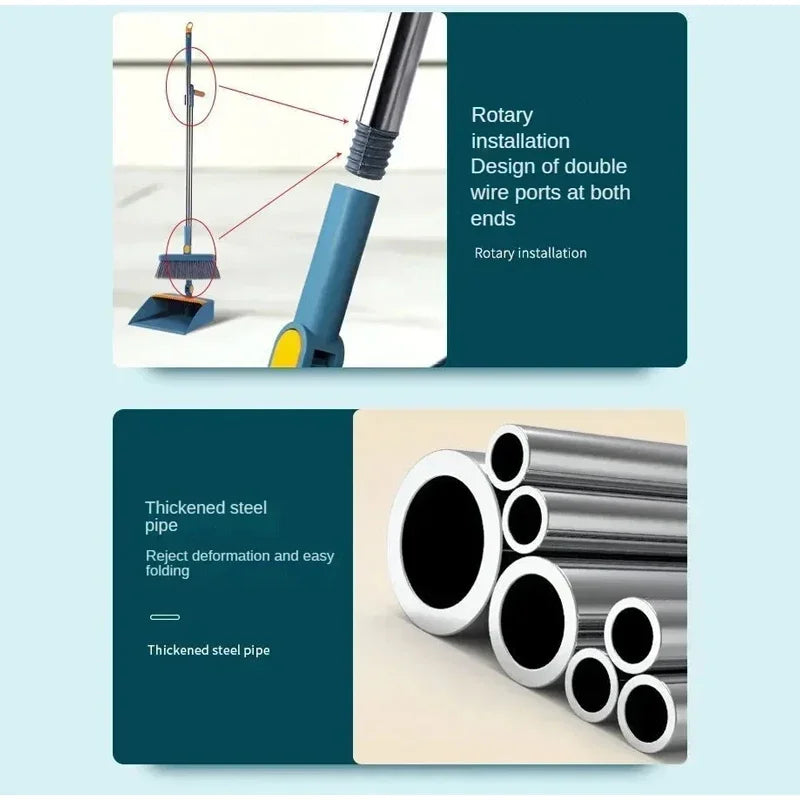 Folding Broom and Dustpan Set – Hair Comb Teeth for Easy Debris Removal, 45° Angled Design for Corners, and Compact Storage - Home Fads 