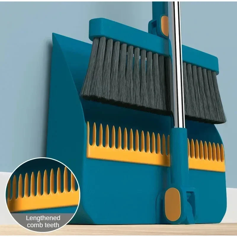 Folding Broom and Dustpan Set – Hair Comb Teeth for Easy Debris Removal, 45° Angled Design for Corners, and Compact Storage - Home Fads 