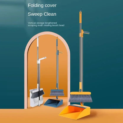 Folding Broom and Dustpan Set – Hair Comb Teeth for Easy Debris Removal, 45° Angled Design for Corners, and Compact Storage - Home Fads 