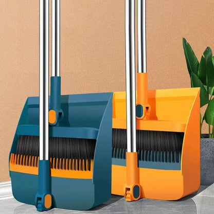 Folding Broom and Dustpan Set – Hair Comb Teeth for Easy Debris Removal, 45° Angled Design for Corners, and Compact Storage