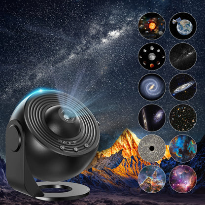 Galaxy Projector with 13 Planet Discs – 360° Rotating Planetarium, HD Night Light with Aurora, Stars, and Timer for Bedroom or Holiday Decor - Home Fads 