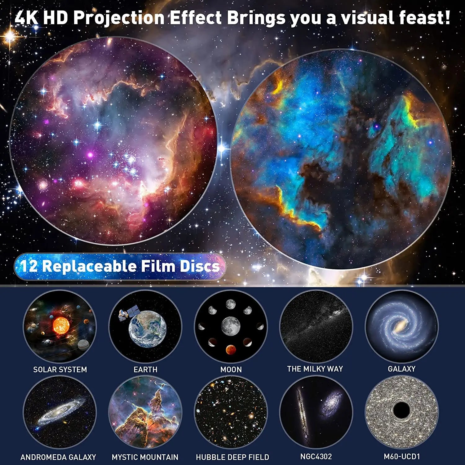 Galaxy Projector with 13 Planet Discs – 360° Rotating Planetarium, HD Night Light with Aurora, Stars, and Timer for Bedroom or Holiday Decor - Home Fads 