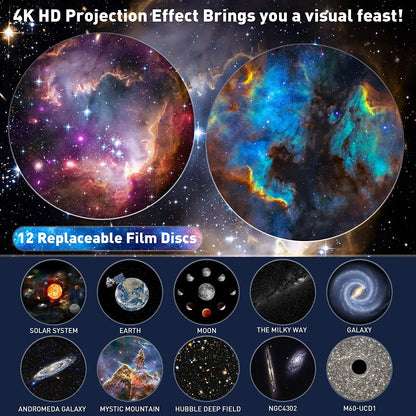 Galaxy Projector with 13 Planet Discs – 360° Rotating Planetarium, HD Night Light with Aurora, Stars, and Timer for Bedroom or Holiday Decor - Home Fads 
