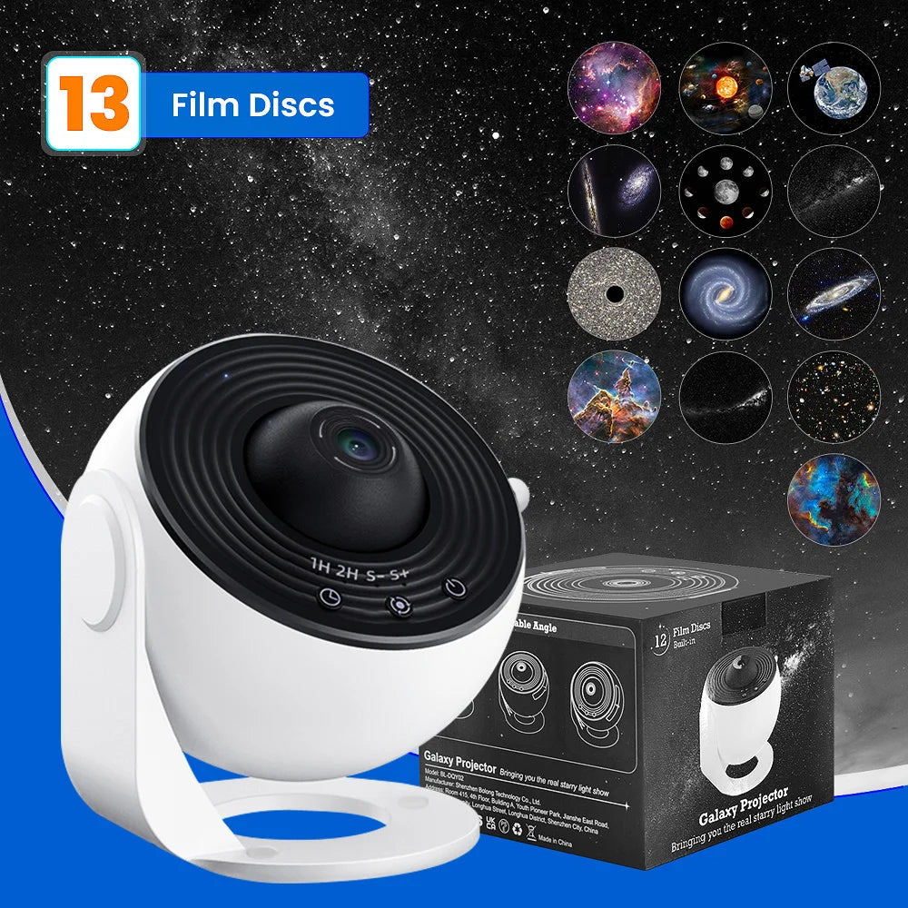 Galaxy Projector with 13 Planet Discs – 360° Rotating Planetarium, HD Night Light with Aurora, Stars, and Timer for Bedroom or Holiday Decor - Home Fads 