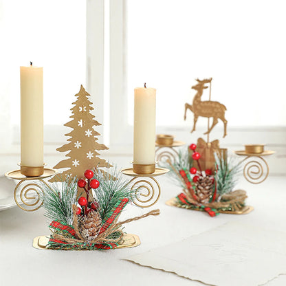 Golden Metal Candle Holder – Elegant Candlestick with Tree, Reindeer, Star, & Snowflake Motifs for Seasonal & Special Occasion Decor - Home Fads 