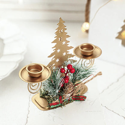 Golden Metal Candle Holder – Elegant Candlestick with Tree, Reindeer, Star, & Snowflake Motifs for Seasonal & Special Occasion Decor - Home Fads 