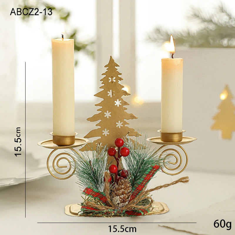 Golden Metal Candle Holder – Elegant Candlestick with Tree, Reindeer, Star, & Snowflake Motifs for Seasonal & Special Occasion Decor - Home Fads 
