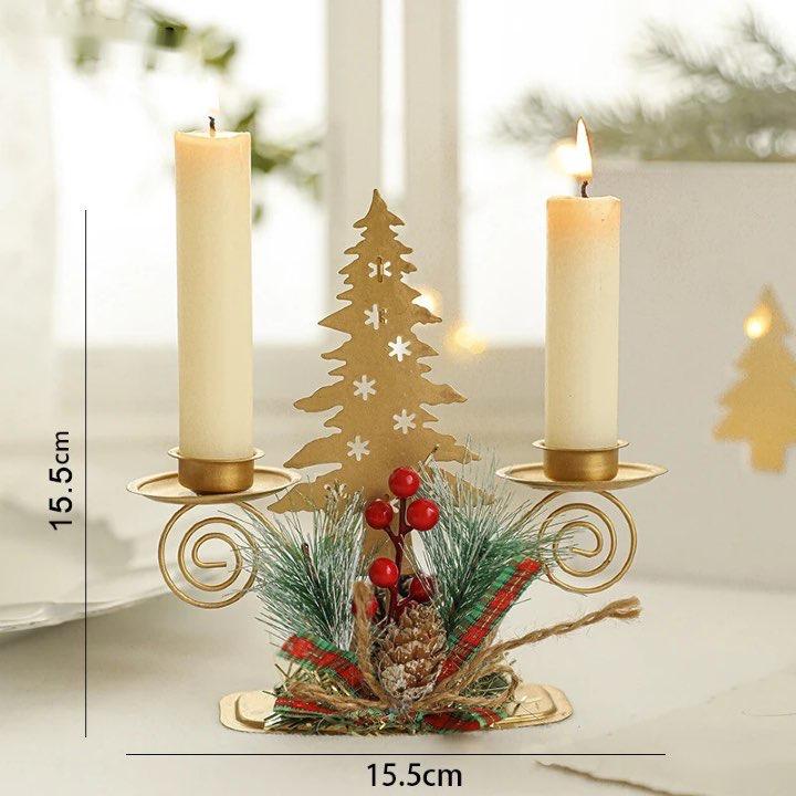 Golden Metal Candle Holder – Elegant Candlestick with Tree, Reindeer, Star, & Snowflake Motifs for Seasonal & Special Occasion Decor - Home Fads 