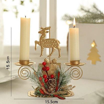Golden Metal Candle Holder – Elegant Candlestick with Tree, Reindeer, Star, & Snowflake Motifs for Seasonal & Special Occasion Decor - Home Fads 