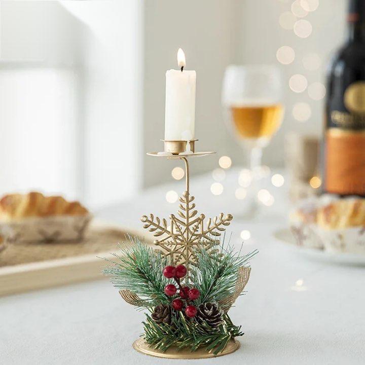 Golden Metal Candle Holder – Elegant Candlestick with Tree, Reindeer, Star, & Snowflake Motifs for Seasonal & Special Occasion Decor - Home Fads 