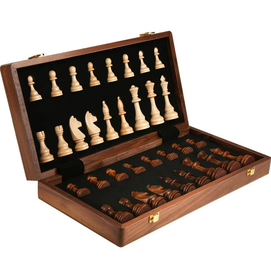 Premium Wooden Chess Set – Folding Walnut Chessboard with Handcrafted Solid Wood Pieces, Ideal Gift for Children & Classic Board Game Enthusiasts