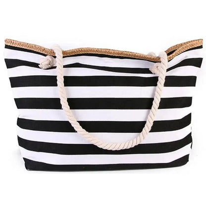 Fashionable Striped Canvas Beach Tote Bag for Women - Large Capacity Summer Handbag - Home Fads