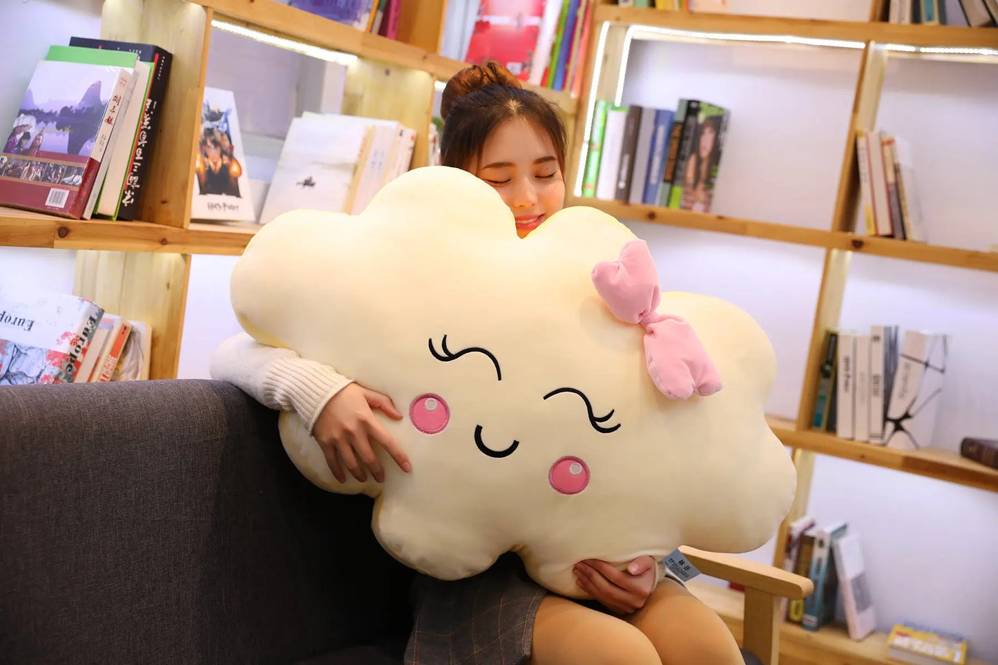 Almohada de peluche con forma de nube sonriente: cojín de peluche suave para niños, bebés y niñas: regalo adorable para dormitorios y guarderías