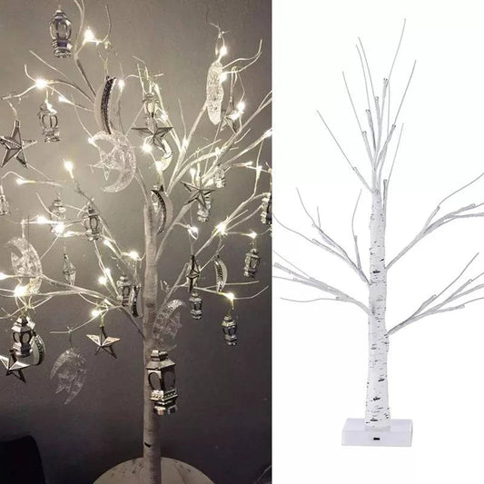 Ramadan LED Birch Tree Light &amp; Crescent-Shaped Serie Lights - Ramadan and Islamic Eid Decor and Home Illumination - Home Fads