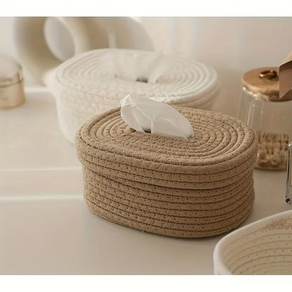 Hand-Woven Fabric Tissue Box Holder – Washable Cloth Tissue Cover for Napkins, Facial Tissues, and Home Storage - Home Fads 