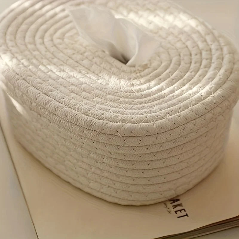Hand-Woven Fabric Tissue Box Holder – Washable Cloth Tissue Cover for Napkins, Facial Tissues, and Home Storage - Home Fads 