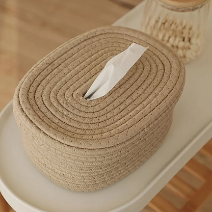 Hand-Woven Fabric Tissue Box Holder – Washable Cloth Tissue Cover for Napkins, Facial Tissues, and Home Storage - Home Fads 
