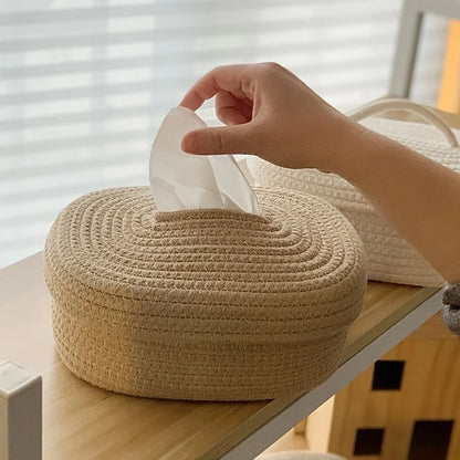 Hand-Woven Fabric Tissue Box Holder – Washable Cloth Tissue Cover for Napkins, Facial Tissues, and Home Storage - Home Fads 