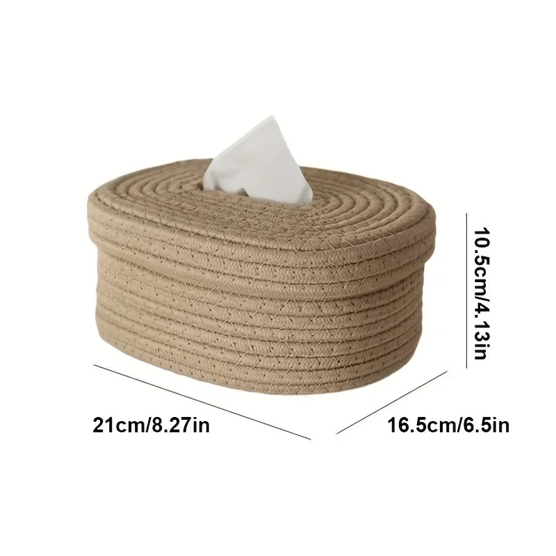 Hand-Woven Fabric Tissue Box Holder – Washable Cloth Tissue Cover for Napkins, Facial Tissues, and Home Storage - Home Fads 