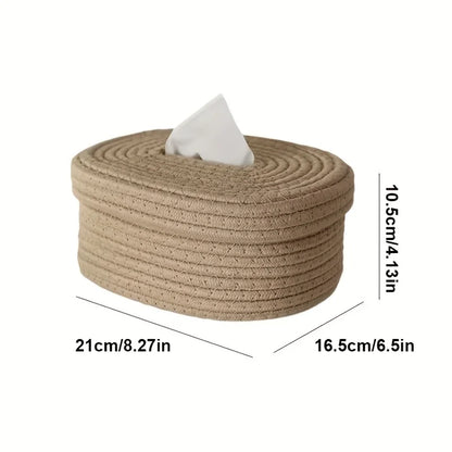 Hand-Woven Fabric Tissue Box Holder – Washable Cloth Tissue Cover for Napkins, Facial Tissues, and Home Storage - Home Fads 