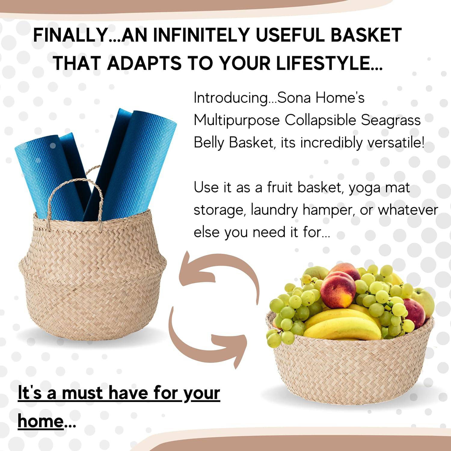 Handcrafted Natural Basket & Plant Pot Cover: Decorative Storage for Home | Multipurpose Organizer | Available in 7 Sizes - Home Fads 