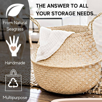 Handcrafted Natural Basket & Plant Pot Cover: Decorative Storage for Home | Multipurpose Organizer | Available in 7 Sizes - Home Fads 