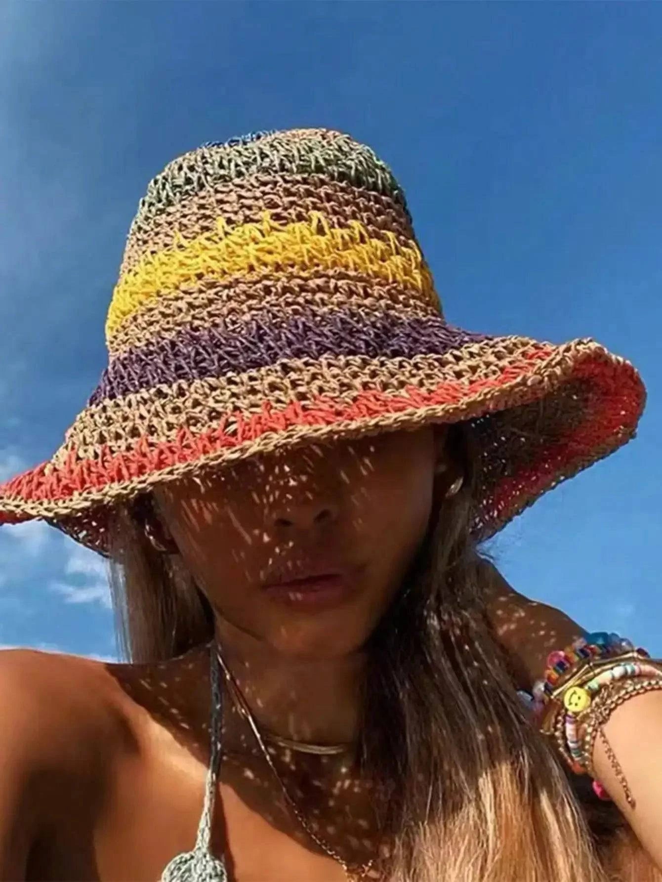 Handmade Multicolor Foldable Crochet Sun Hat - Korean Style for Beach, Travel, and Vacation - Home Fads 
