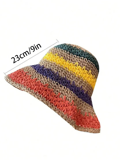 Handmade Multicolor Foldable Crochet Sun Hat - Korean Style for Beach, Travel, and Vacation - Home Fads 