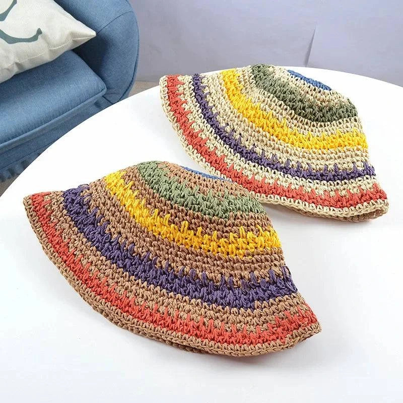 Handmade Multicolor Foldable Crochet Sun Hat - Korean Style for Beach, Travel, and Vacation - Home Fads 