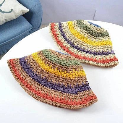 Handmade Multicolor Foldable Crochet Sun Hat - Korean Style for Beach, Travel, and Vacation - Home Fads 