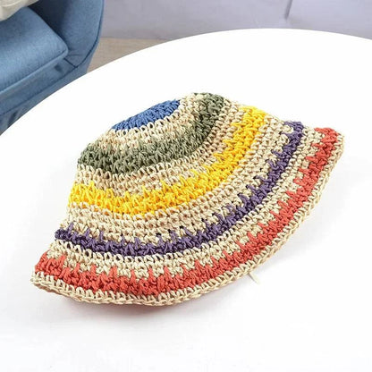 Handmade Multicolor Foldable Crochet Sun Hat - Korean Style for Beach, Travel, and Vacation - Home Fads 