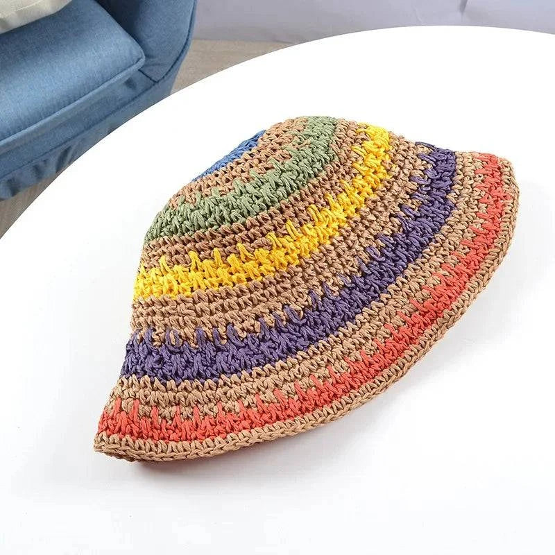 Handmade Multicolor Foldable Crochet Sun Hat - Korean Style for Beach, Travel, and Vacation - Home Fads 