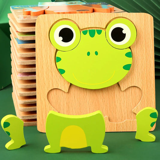 Puzzle 3D en bois représentant des animaux de dessin animé – Jouet éducatif pour l'apprentissage précoce et le développement cognitif – Puzzle amusant sur le thème de la circulation pour les enfants de 3 à 12 ans