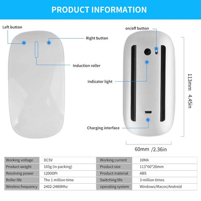 High-Quality Apple Compatible Wireless Bluetooth Magic Mouse for MacBook, iPad, Laptop, Tablet, and PC Gaming - Home Fads 