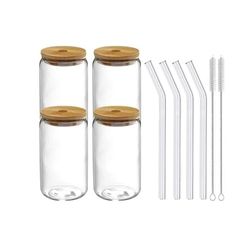 High-Quality Glass Cups with Lid and Straw Set - Versatile for Juice, Beer, Milk, Mocha, and Bubble Tea - Home Fads 
