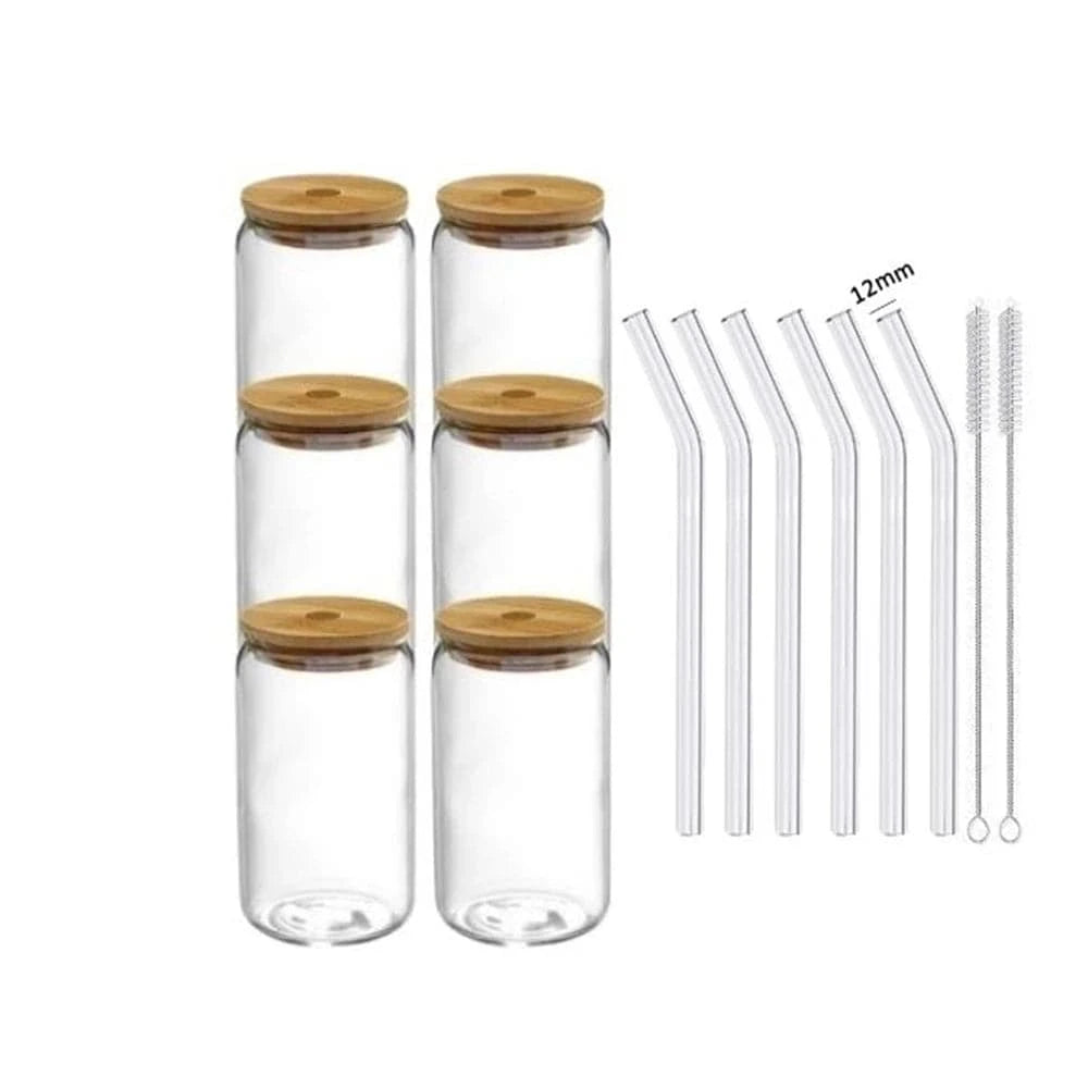 High-Quality Glass Cups with Lid and Straw Set - Versatile for Juice, Beer, Milk, Mocha, and Bubble Tea - Home Fads 