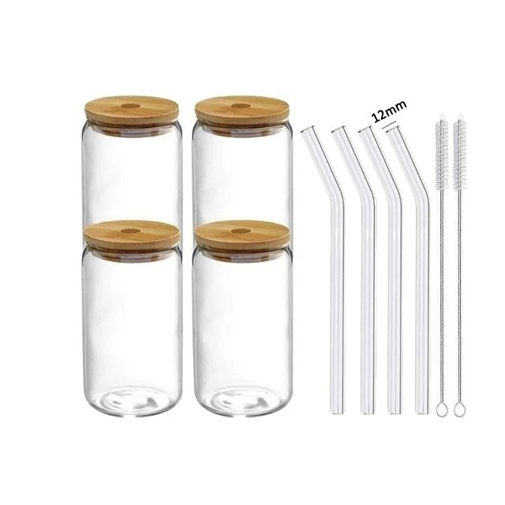 High-Quality Glass Cups with Lid and Straw Set - Versatile for Juice, Beer, Milk, Mocha, and Bubble Tea - Home Fads 