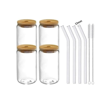 High-Quality Glass Cups with Lid and Straw Set - Versatile for Juice, Beer, Milk, Mocha, and Bubble Tea - Home Fads 