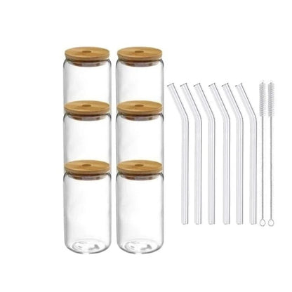 High-Quality Glass Cups with Lid and Straw Set - Versatile for Juice, Beer, Milk, Mocha, and Bubble Tea - Home Fads 