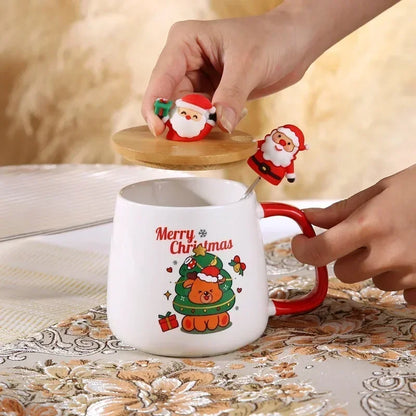 Holiday Ceramic Mug Gift Set – Mug with Lid, Spoon, and Decorative Box – Ideal for Coffee and Hot Beverages - Home Fads 