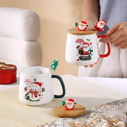 Holiday Ceramic Mug Gift Set – Mug with Lid, Spoon, and Decorative Box – Ideal for Coffee and Hot Beverages - Home Fads 