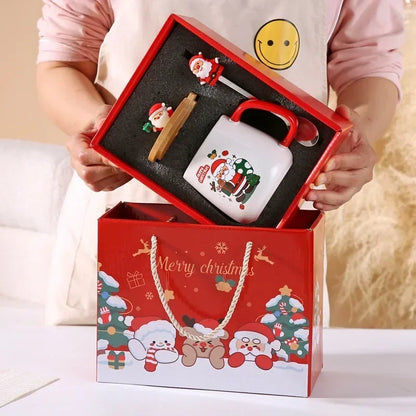Holiday Ceramic Mug Gift Set – Mug with Lid, Spoon, and Decorative Box – Ideal for Coffee and Hot Beverages - Home Fads 