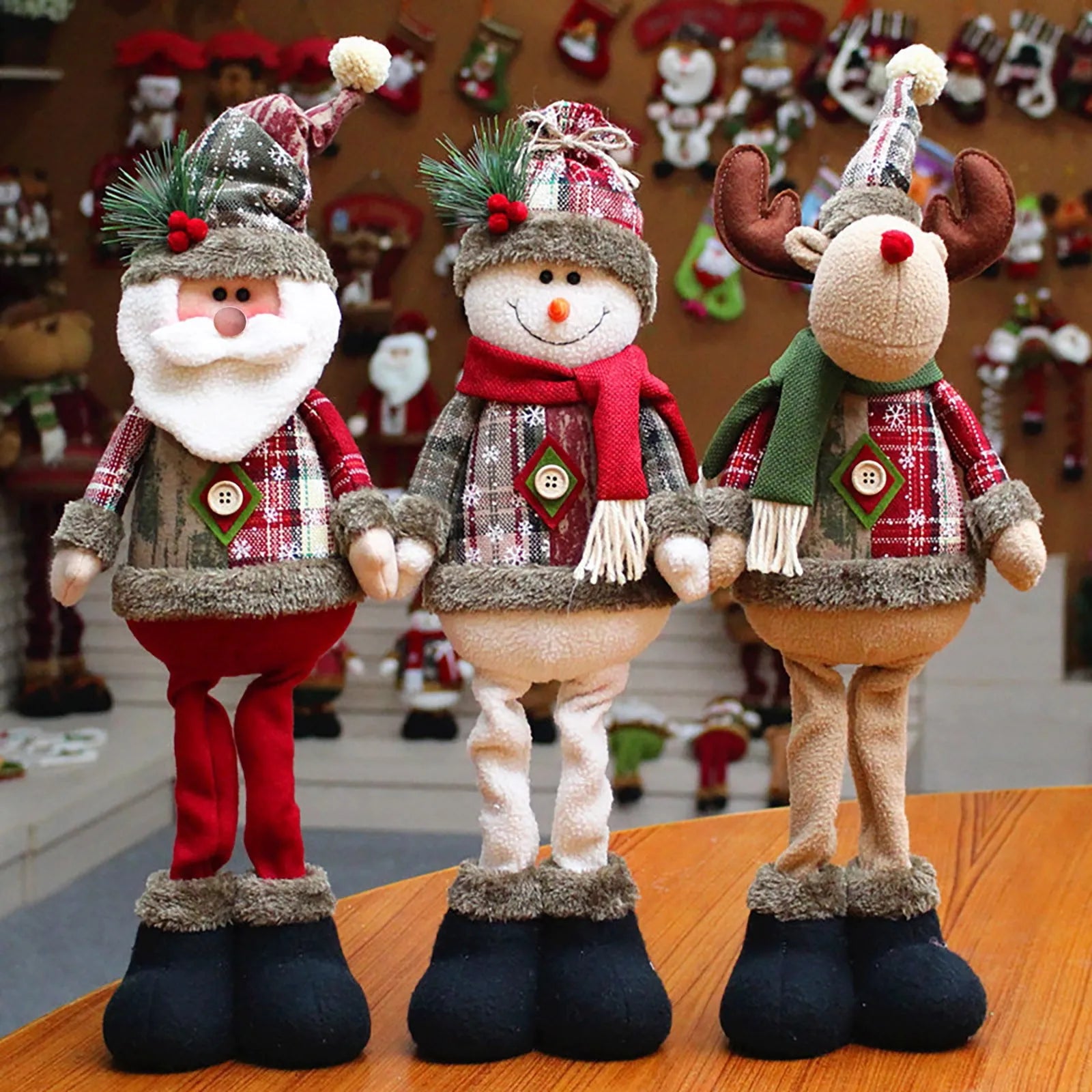 Holiday Plush Dolls – Santa, Snowman, or Reindeer with Adjustable Legs for Table, Mantel, and Home Display - Home Fads 