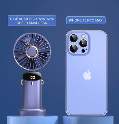 Portable 1800mAh USB Rechargeable Mini Fan – 5-Speed Foldable Neck Hanging Fan with LED Display, Phone Stand, and Aromatherapy Feature