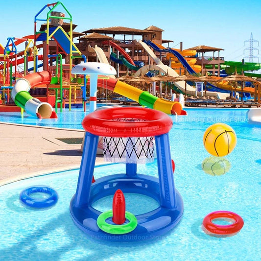 Inflatable Floating Basketball and Ring Toss Pool Games - Outdoor Swimming Pool Accessories for Fun Summer Water Activities - Home Fads 