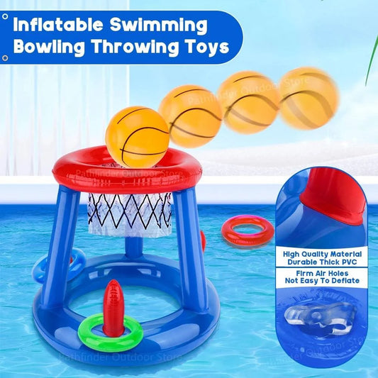 Inflatable Floating Basketball and Ring Toss Pool Games - Outdoor Swimming Pool Accessories for Fun Summer Water Activities - Home Fads 